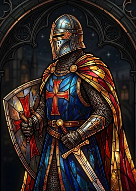 Stained Glass Crusader Knight
