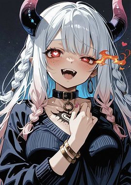 Anime Demon Girl with Fiery Eyes
