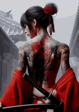 Tattooed Woman with Katana