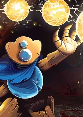 Robot character with glowing orbs