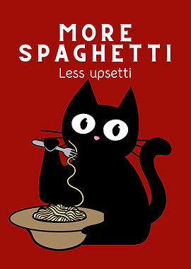 Black Cat Eating Spaghetti
