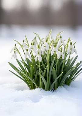 Snowdrops Blooming in Snow