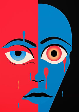 Split Face Crying Red and Blue