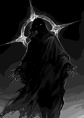 Dark hooded figure with glowing eyes