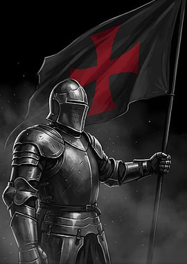 Knight Holding Templar Flag