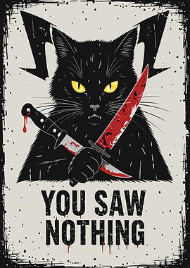 Menacing Black Cat with Bloody Knife