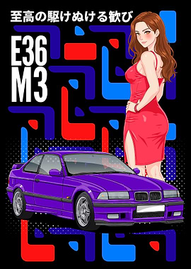 E36 M3 with Woman in Red Dress