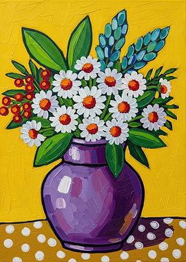 Vibrant Floral Arrangement in Purple Vase