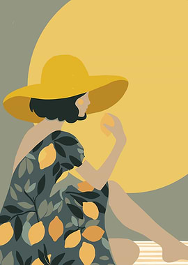 Woman in yellow hat with lemons