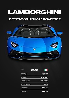 Lamborghini Aventador Ultimae Roadster Car Poster