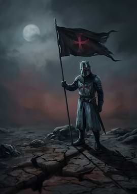 Knight Holding Tattered Templar Flag