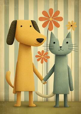 Dog and Cat Holding Hands