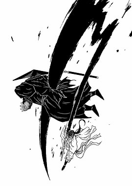 Samurai Battle with Black Ink Splatter