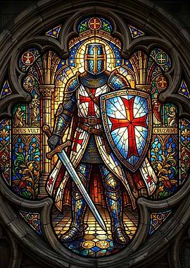 Stained Glass Crusader Knight