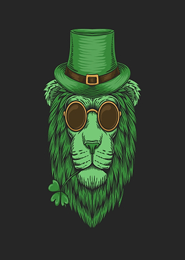 Green Lion with Top Hat and Clover