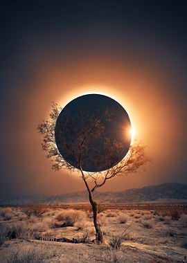 Solar Eclipse Over Desert Landscape