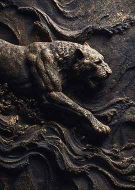 Golden Panther Predator Stone Relief