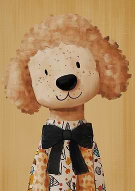 Cute Dog Wearing a Bow Tie and Patterned Shirt