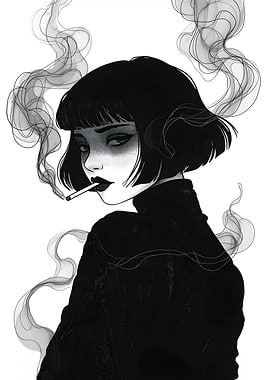 Woman smoking with smoke art