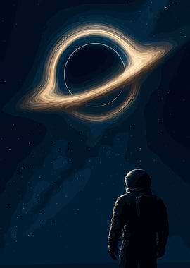 Astronaut gazes at a black hole
