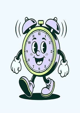 Retro Alarm Clock Character Walking