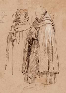Sketch of two monks in robes