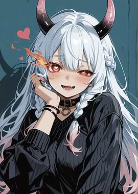 Anime Demon Girl with Fiery Eyes