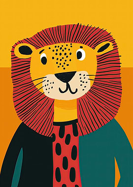 Cute Cartoon Lion Wearing a Jacket
