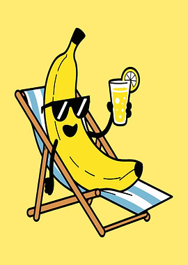 Banana Relaxing on Beach Chair with Drink