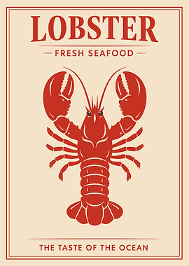 Lobster Poster, Vintage Seafood Wall Art, Fresh Ocean Kitchen Print