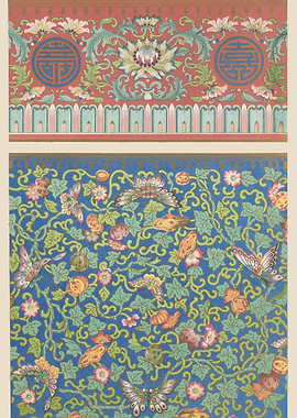 Traditional Asian Floral and Butterfly Patterns
