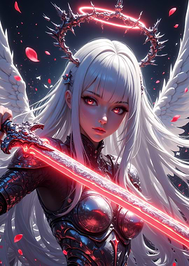 Anime Angel Warrior with Glowing Sword