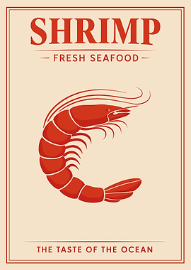 Shrimp Vintage Poster, Retro Seafood Wall Art, Coastal Kitchen Print