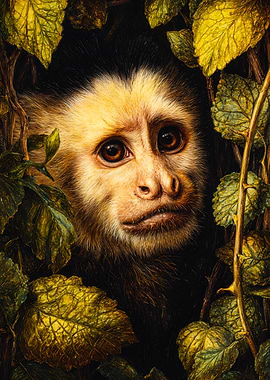 Detailed Capuchin Monkey Illustration Foliage
