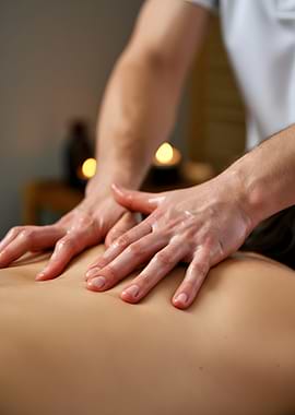 Massage therapist hands on back