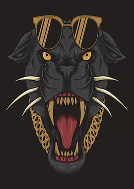 Cool Black Panther with Sunglasses and Gold Chain