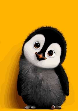 Cute Baby Penguin on Yellow Background