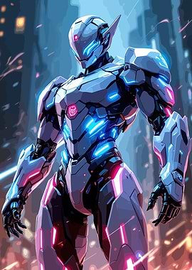 Futuristic Robot in Neon City