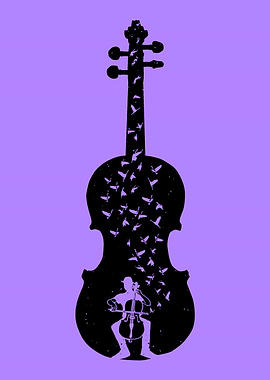 Cellist and Birds Silhouette - Cello - Playing Cello