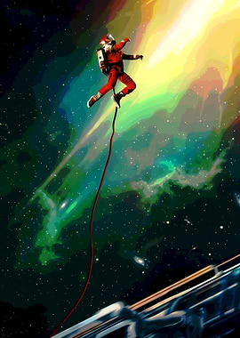 Astronaut floating in colorful nebula