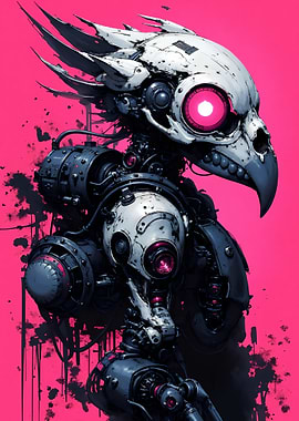 Cyberpunk Robotic Bird Skull