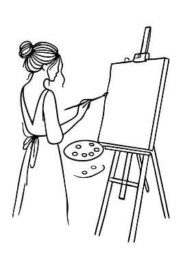 Artist painting on easel