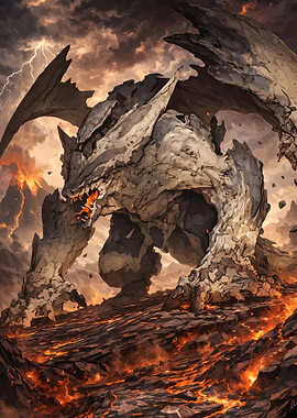 Stone Dragon in Volcanic Landscape