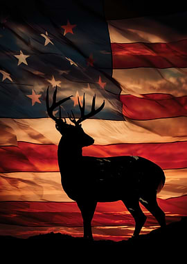 Deer Silhouette Against American Flag