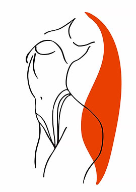 Abstract Line Art of a Woman with Orange Accent