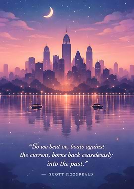 Cityscape at Dusk with Quote