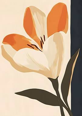 Abstract Orange and White Tulip Painting