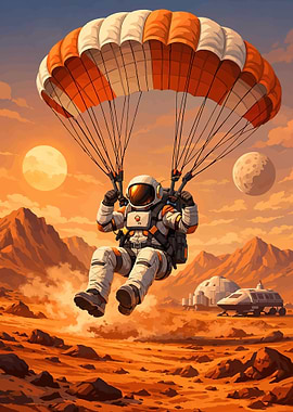 Astronaut Parachuting on Mars