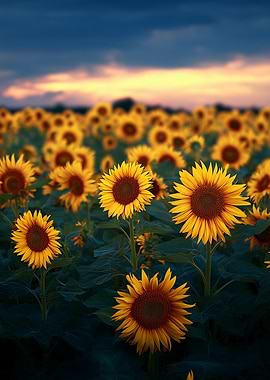Field of Sunflowers at Dusk