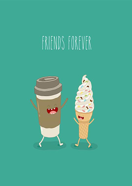 Cute Coffee Cup and Ice Cream Friends